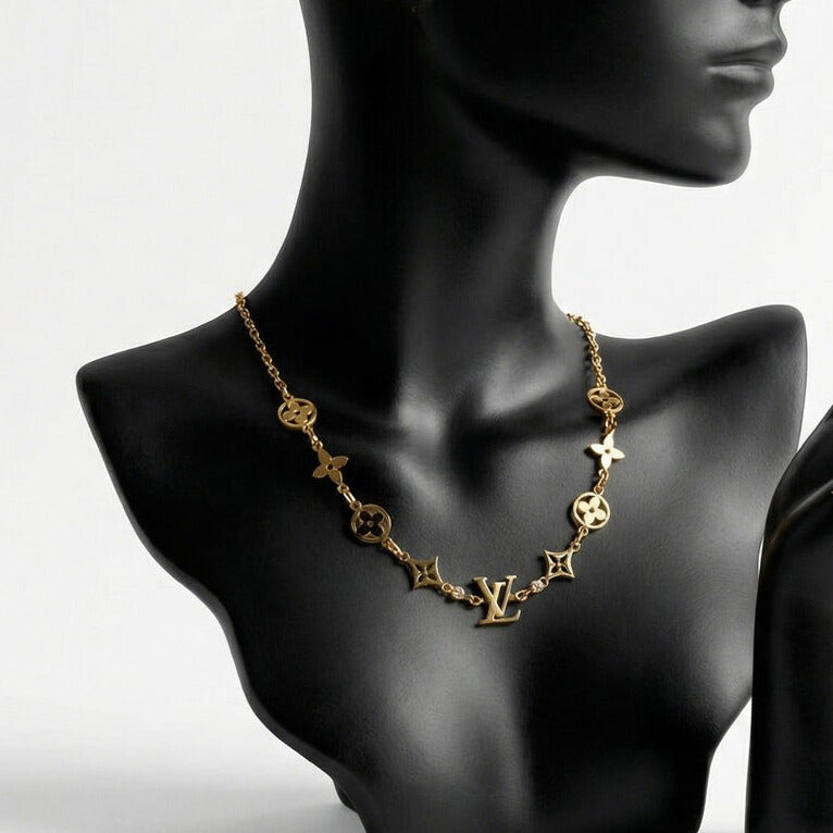 The Ornavi Élysée Monogram 18K Gold Plated Statement Necklace