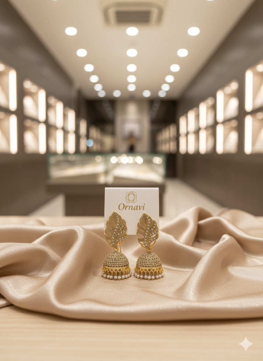 Ornavi Exclusive: Timeless Antique Gold & Pearl Jhumka Earrings