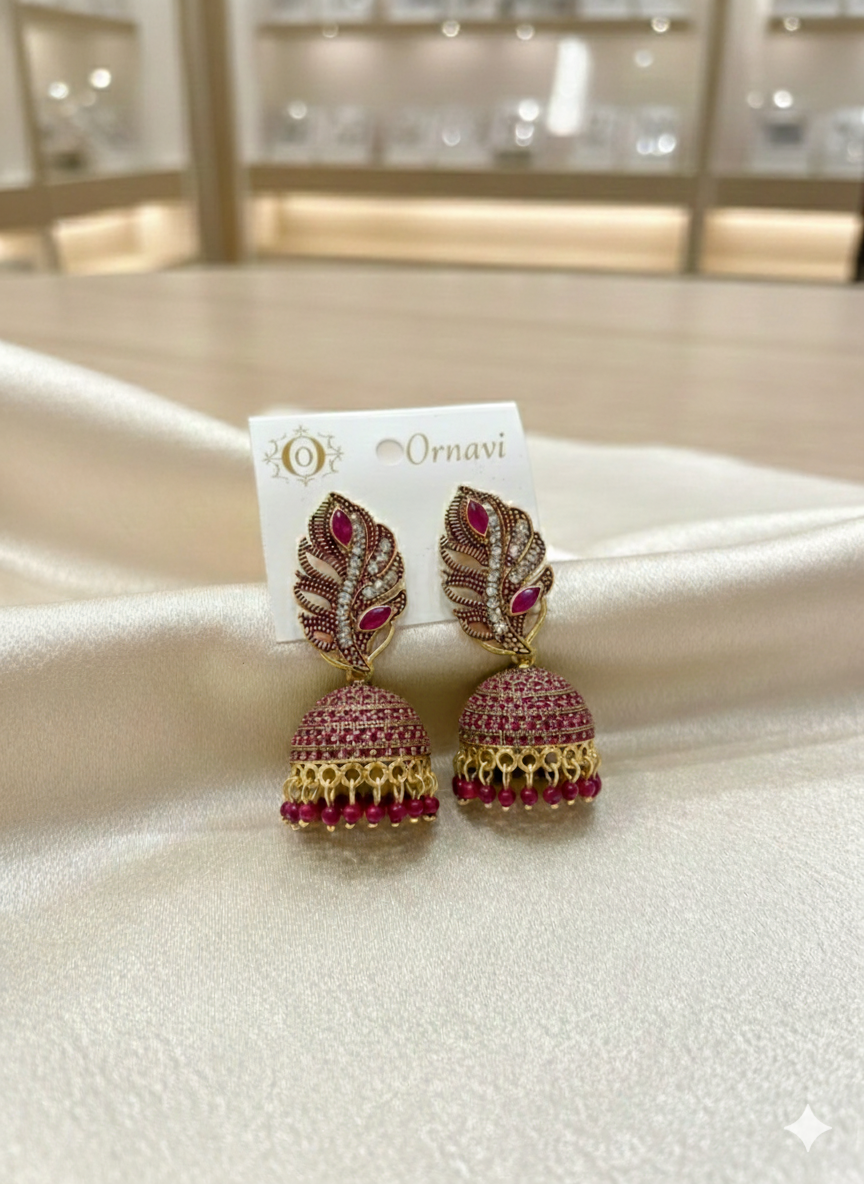 Ornavi Exclusive: Timeless Antique Gold & Pearl Jhumka Earrings