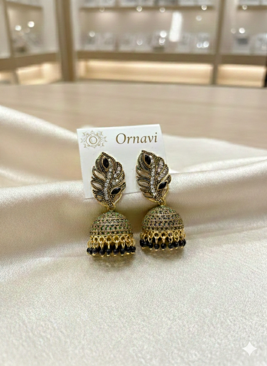 Ornavi Exclusive: Timeless Antique Gold & Pearl Jhumka Earrings