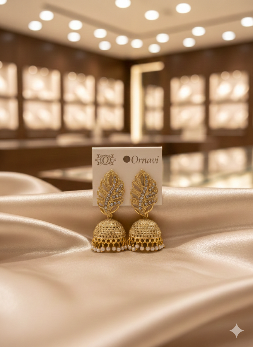 Ornavi Exclusive: Timeless Antique Gold & Pearl Jhumka Earrings