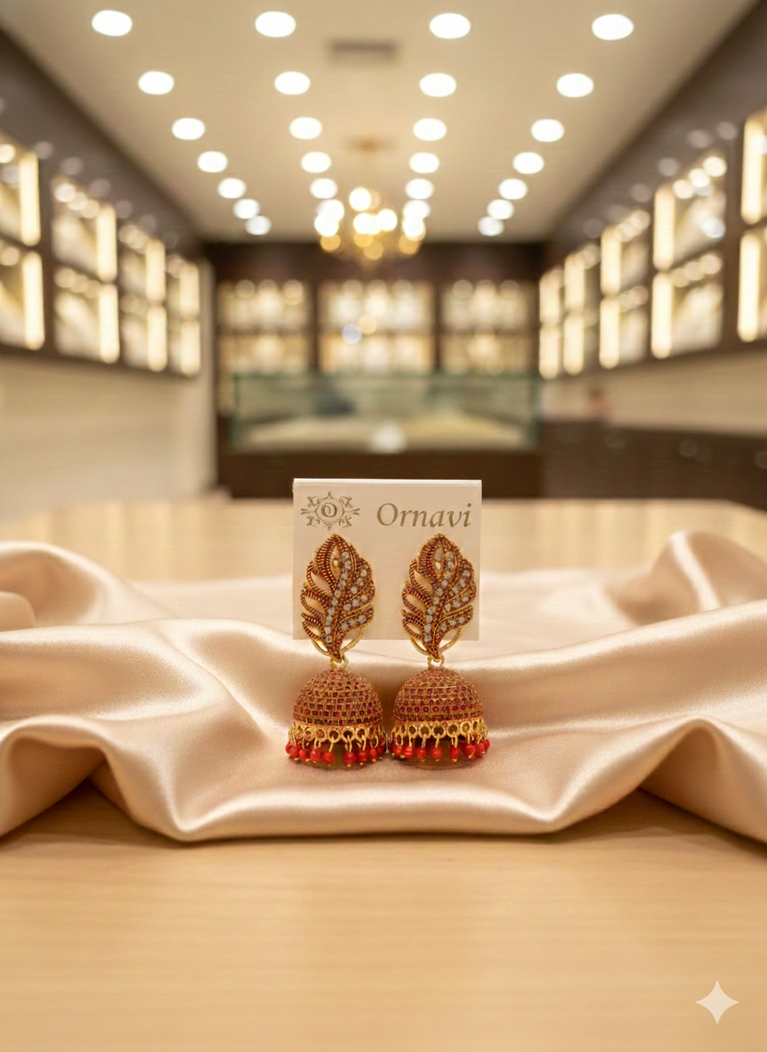 Ornavi Exclusive: Timeless Antique Gold & Pearl Jhumka Earrings