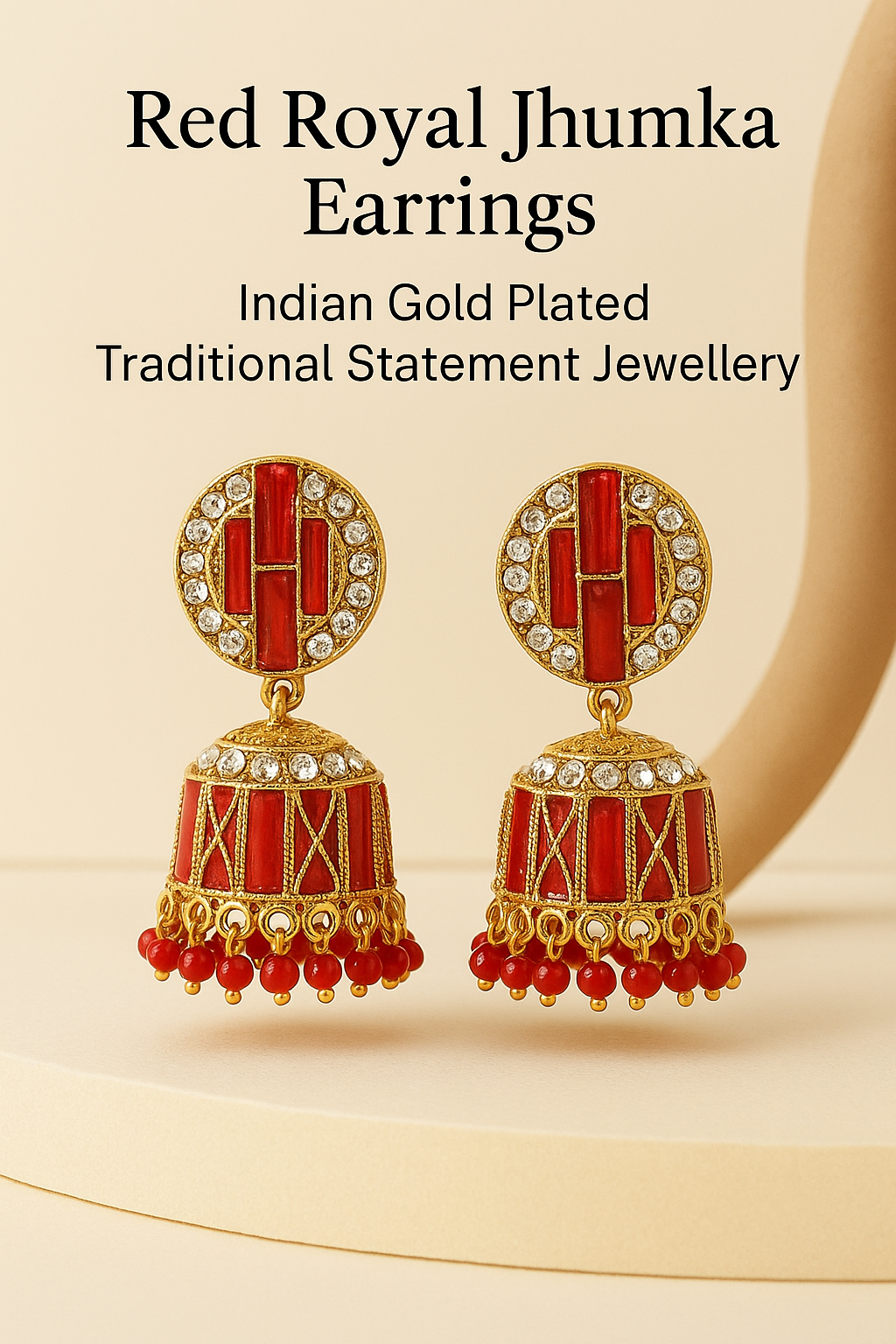 Red Gold Plated Jhumka Earrings | Ornavi.pk