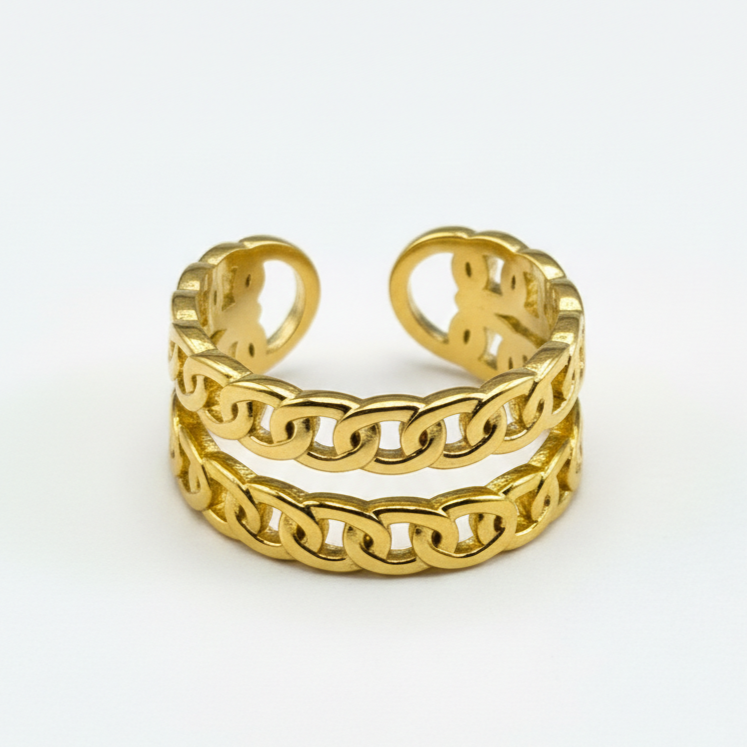 The Dual Curb Chain Ring | Waterproof 18K Gold PVD Stainless Steel