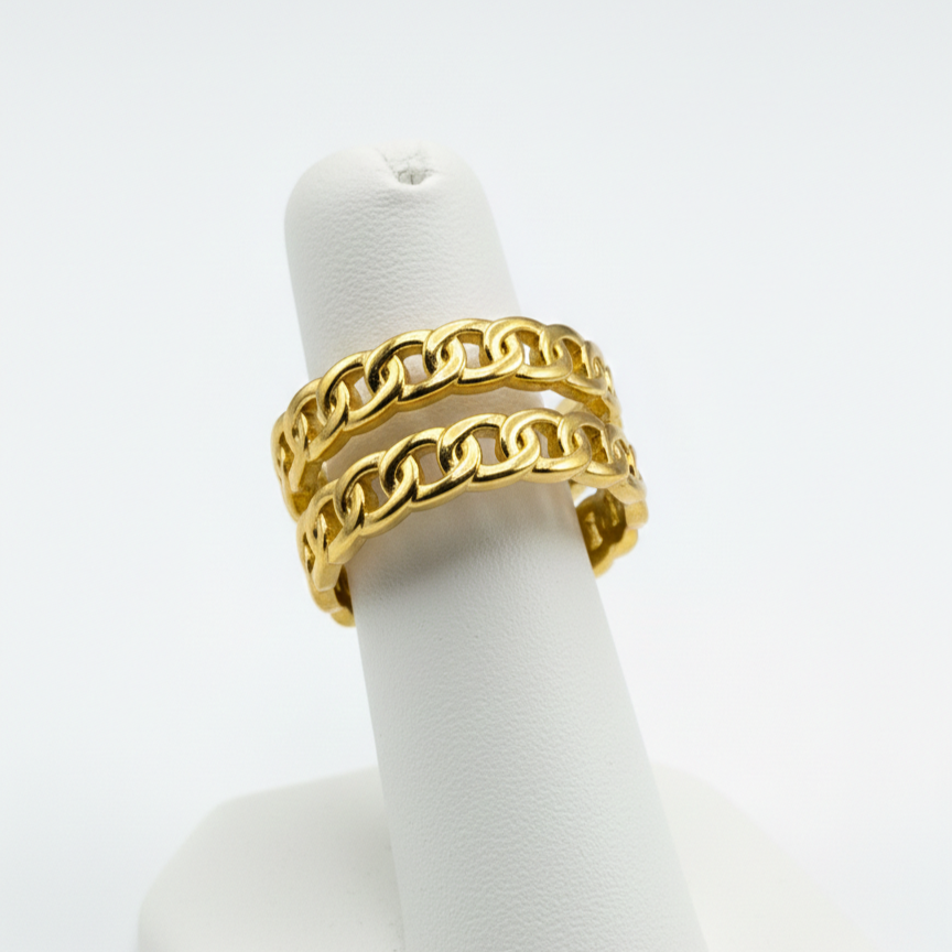 The Dual Curb Chain Ring | Waterproof 18K Gold PVD Stainless Steel