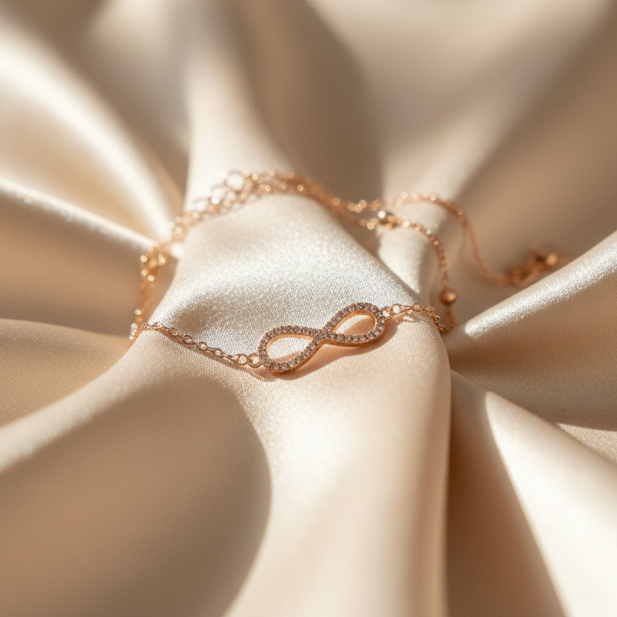 The Forever Bloom Bracelet – 18k Rose Gold & Pavé Infinity Link