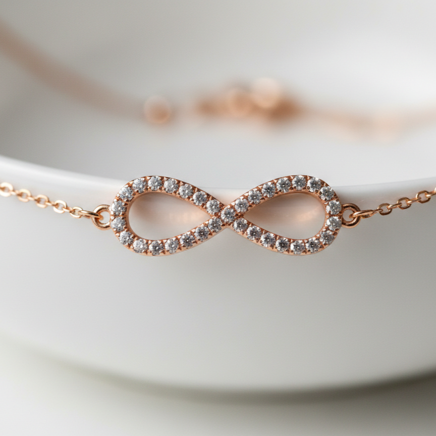 The Forever Bloom Bracelet – 18k Rose Gold & Pavé Infinity Link