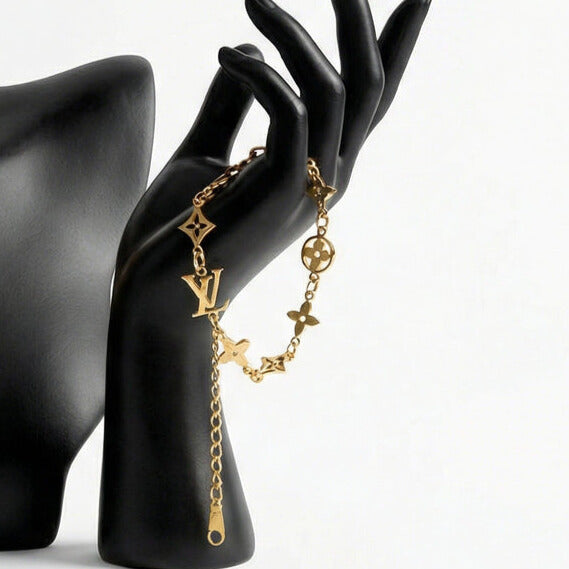 Luxe Monogram 18K Gold Plated Stainless Steel Charm Bracelet