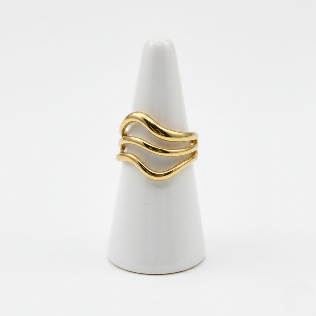 The Ornavi Wave Multi-Band Ring | Adjustable Gold Stainless Steel